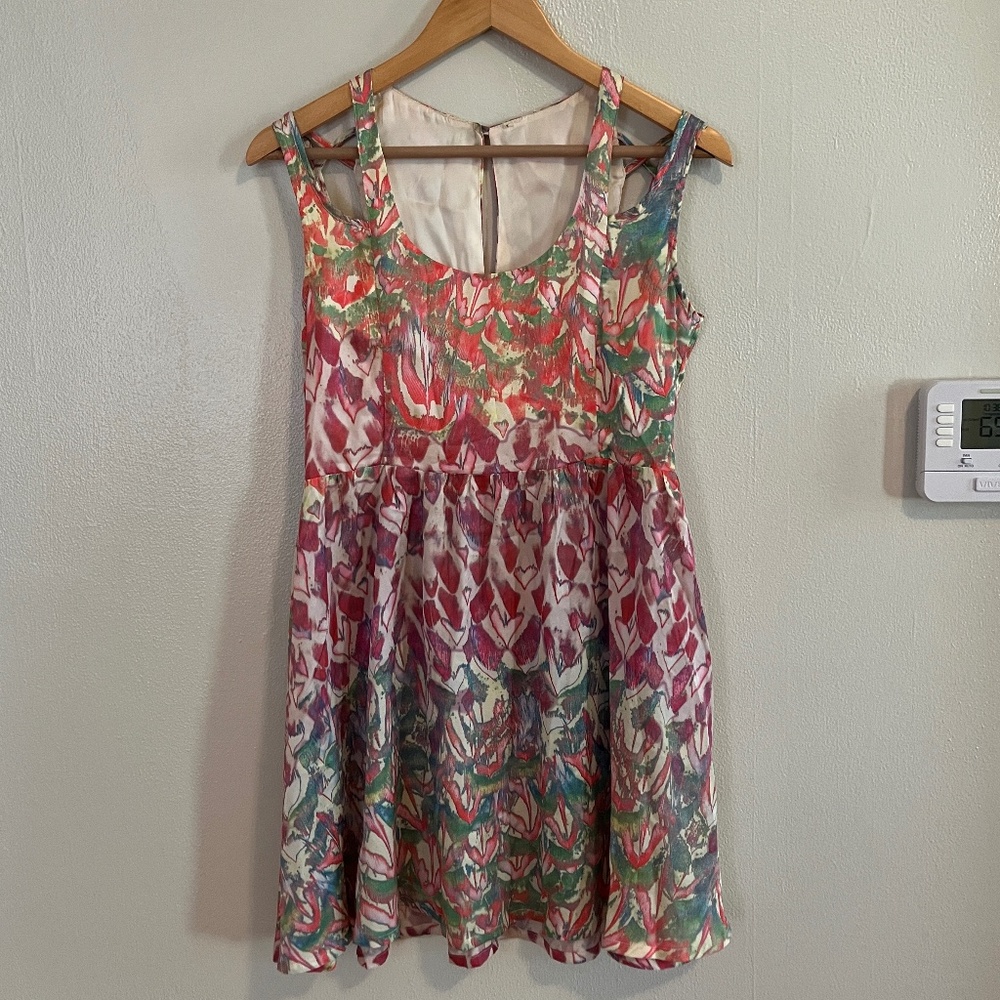 Multicolor Mini Dress with Cut-out Shoulder Detail